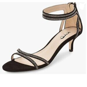 XYD Black Open Toe Low Heel Strappy Rhinestone Ankle Strap Wedding Dress Sandals